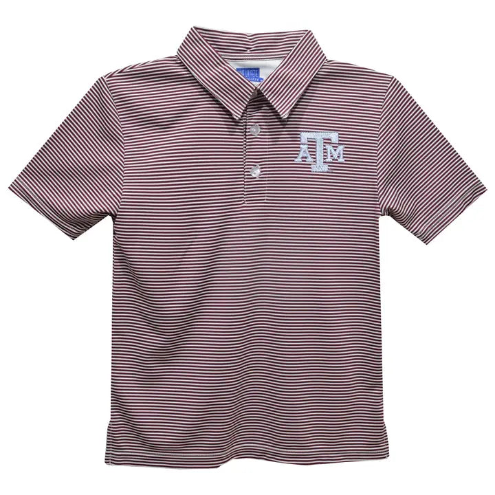 Texas Am Aggies Embroidered Maroon Stripes Polo Shirt