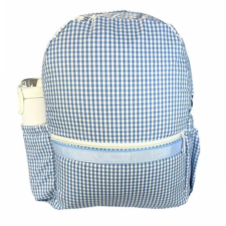 Baby Blue Gingham Medium Backpack w/ Pocket