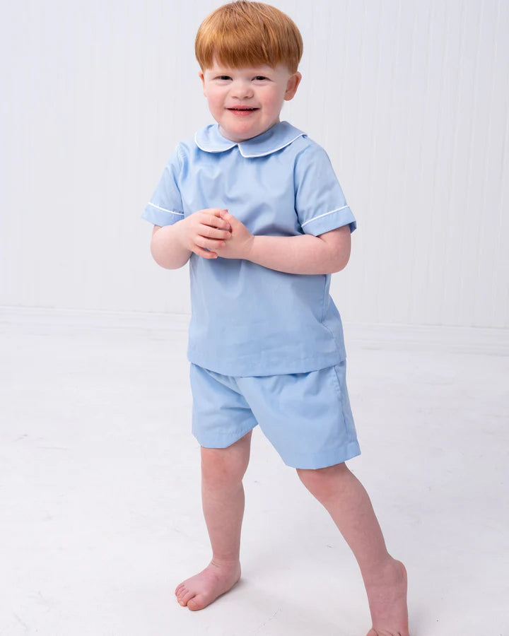 Blue With White Trim Short Set