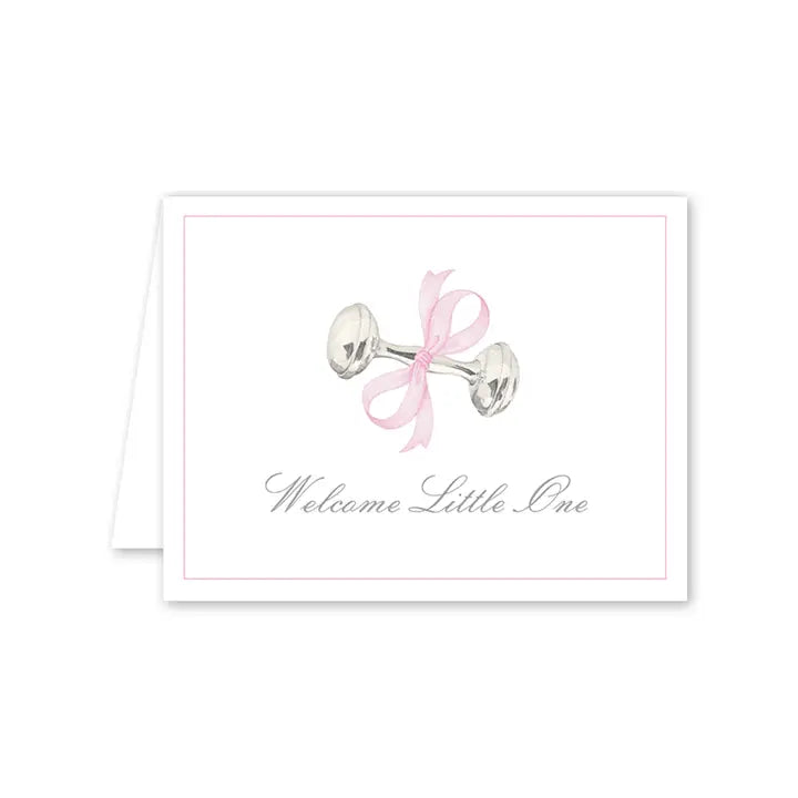 Rattle and Bow Pink Baby Shower Card