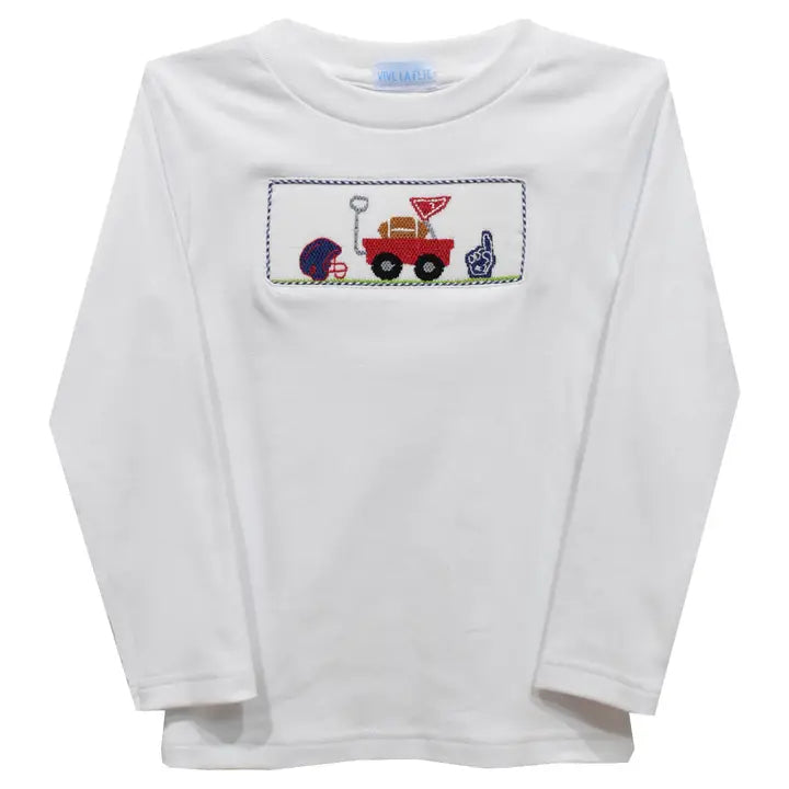 Football Smocked White Knit Long Sleeve Boys T-Shirt
