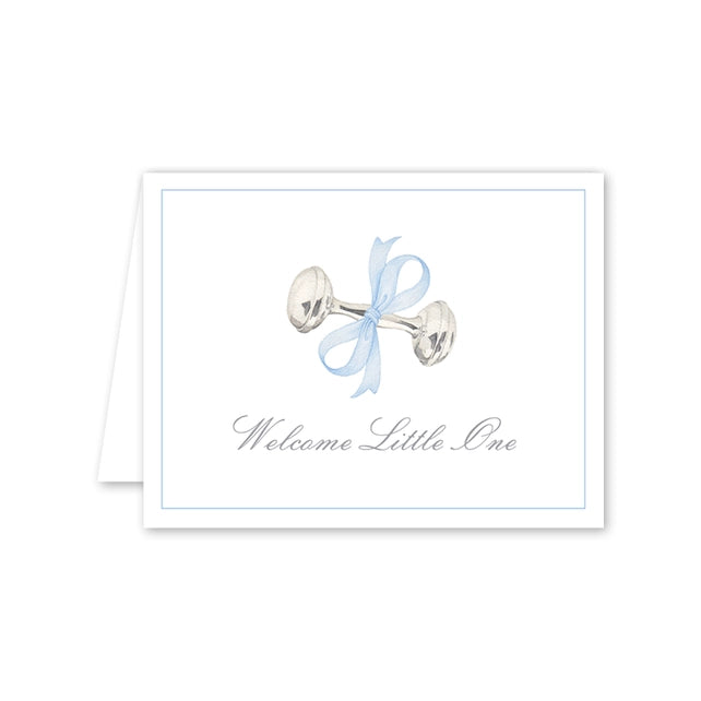 Rattle and Bow Blue Baby Shower Card