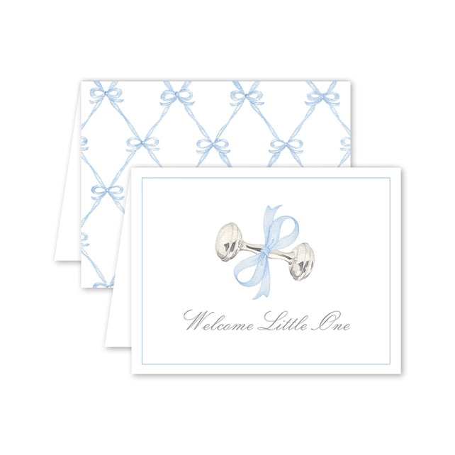 Rattle and Bow Blue Baby Shower Card