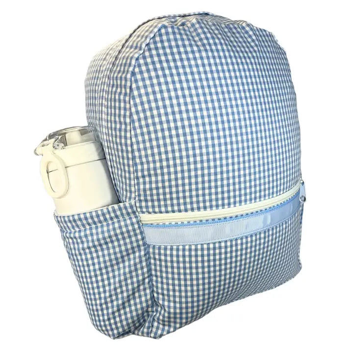 Baby Blue Gingham Medium Backpack w/ Pocket