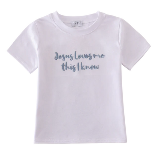 Jesus Loves Me This I know "Blue" Embroidery Top
