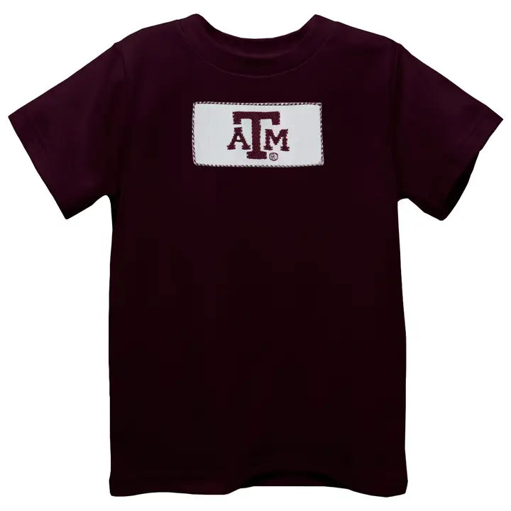 Texas A&M Aggies Smocked Maroon Knit Short Sleeve Boy Tshirt