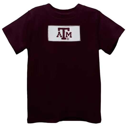 Texas A&M Aggies Smocked Maroon Knit Short Sleeve Boy Tshirt