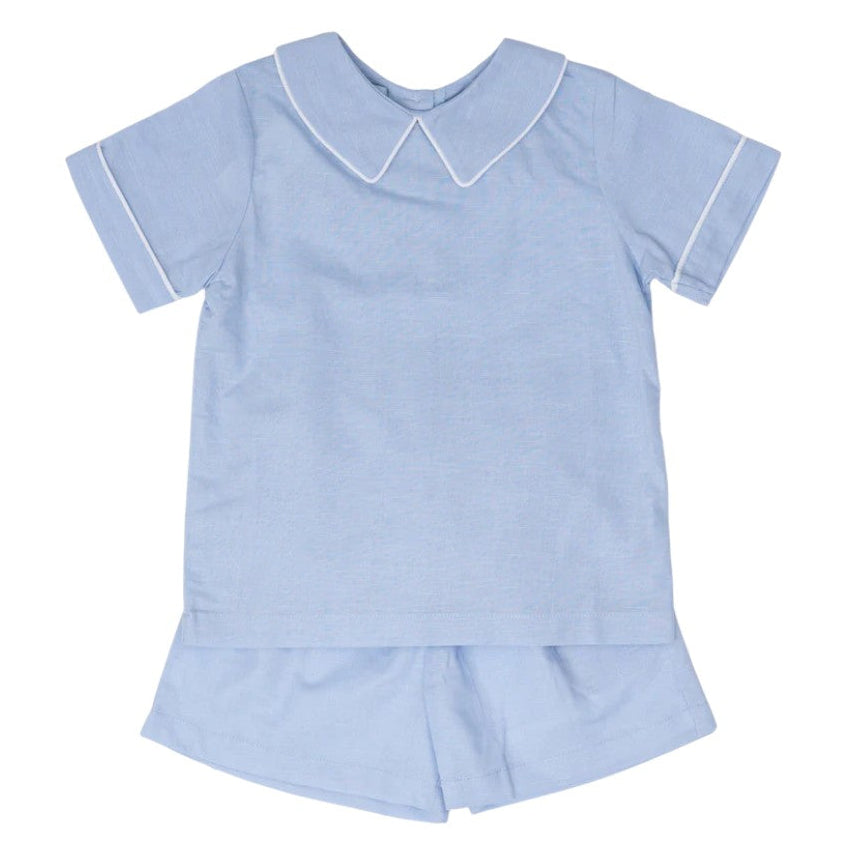 Blue With White Trim Short Set