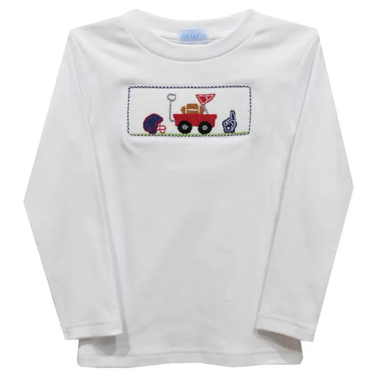 Football Smocked White Knit Long Sleeve Boys T-Shirt