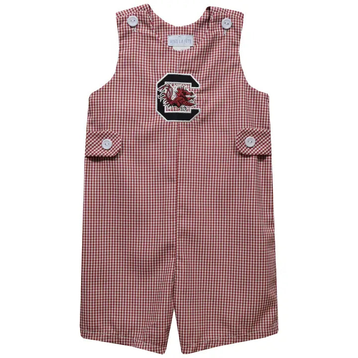 South Carolina Gamecocks Maroon Gingham Embroidered Baby Set