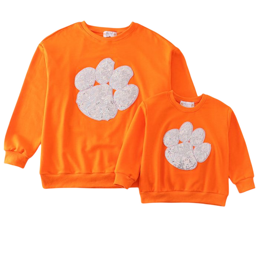 Sequin Orange Clemson Sweatshirt