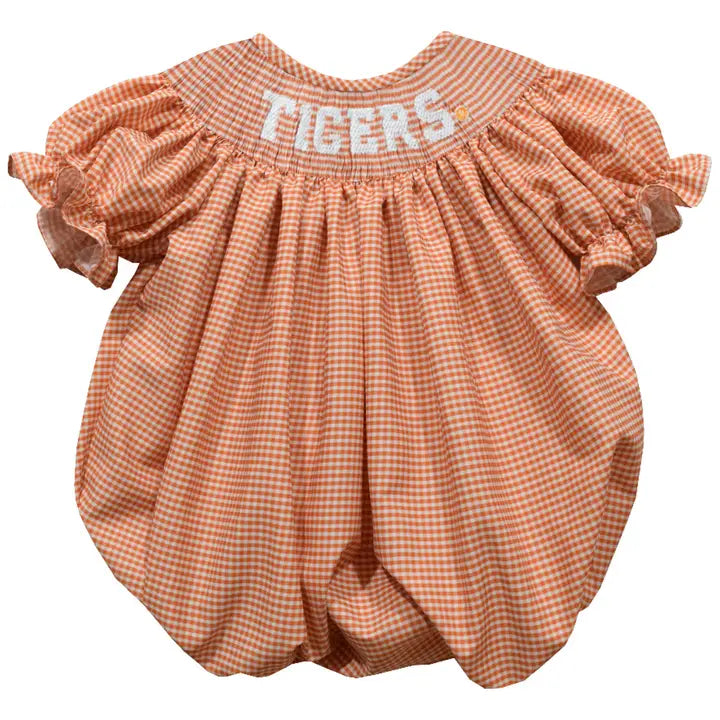 Clemson Tigers Smocked Short Sleeve Girls Bubble