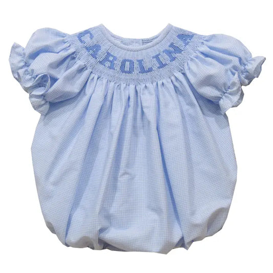 North Carolina Smocked Light Blue Short Sleeve Girls Bubble