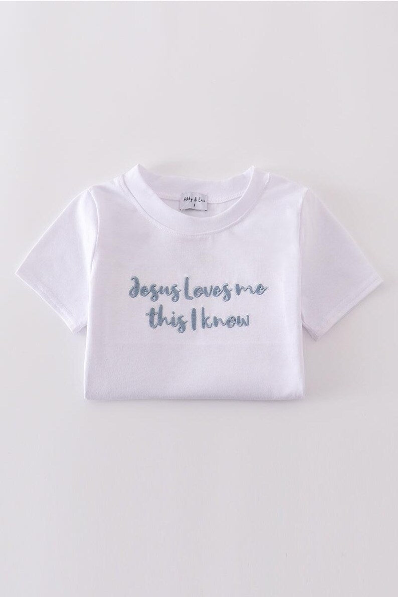 Jesus Loves Me This I know "Blue" Embroidery Top