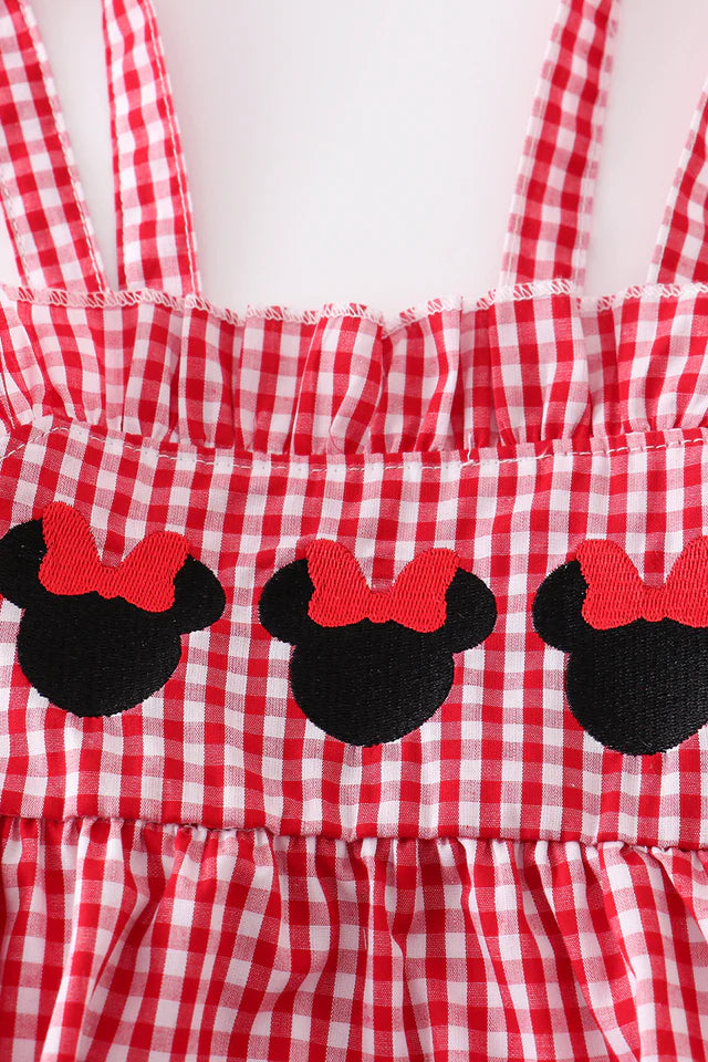 Red Gingham Mouse Embroidery Girl Bubble
