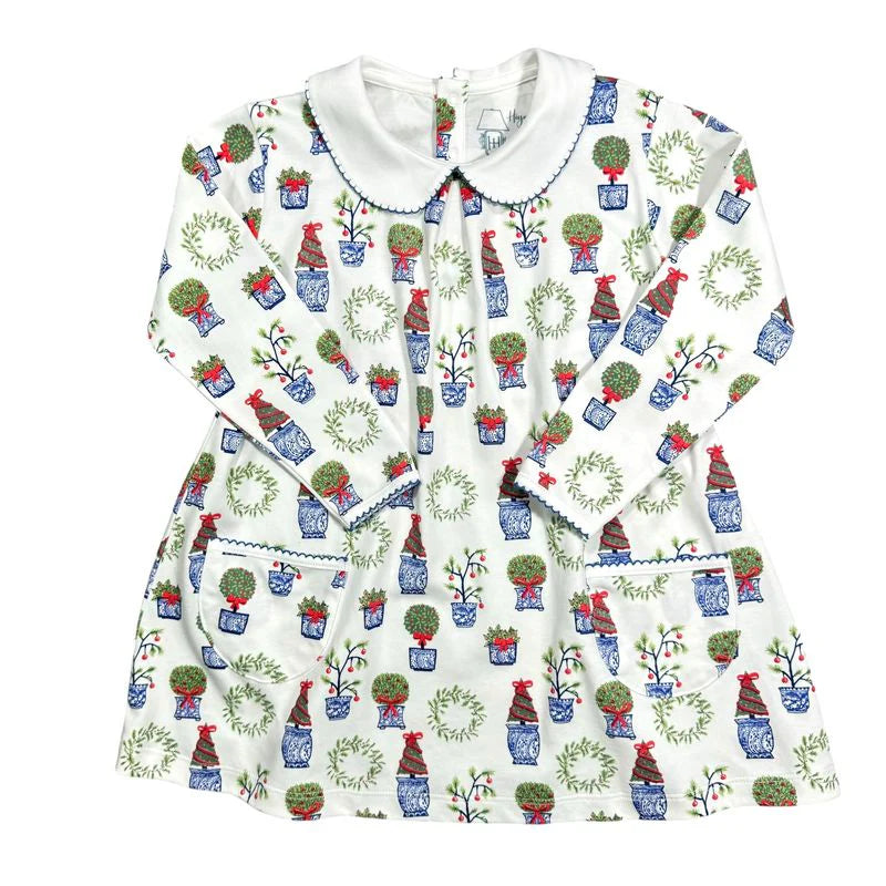 Christmas Topiaries Long Sleeve Pocket Dress