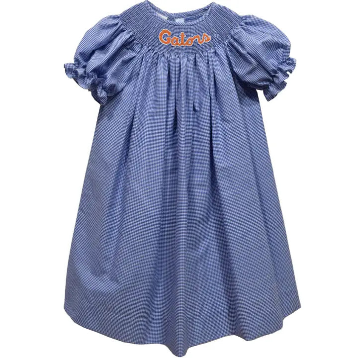 Florida Gators Smocked Royal Gingham Short Sleeve Bishop