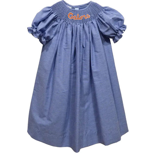 Florida Gators Smocked Royal Gingham Short Sleeve Bishop