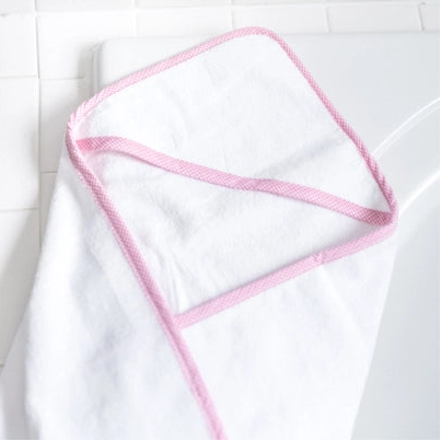 Plush Terry Hooded Terry Bath Towel - Pink Gingham