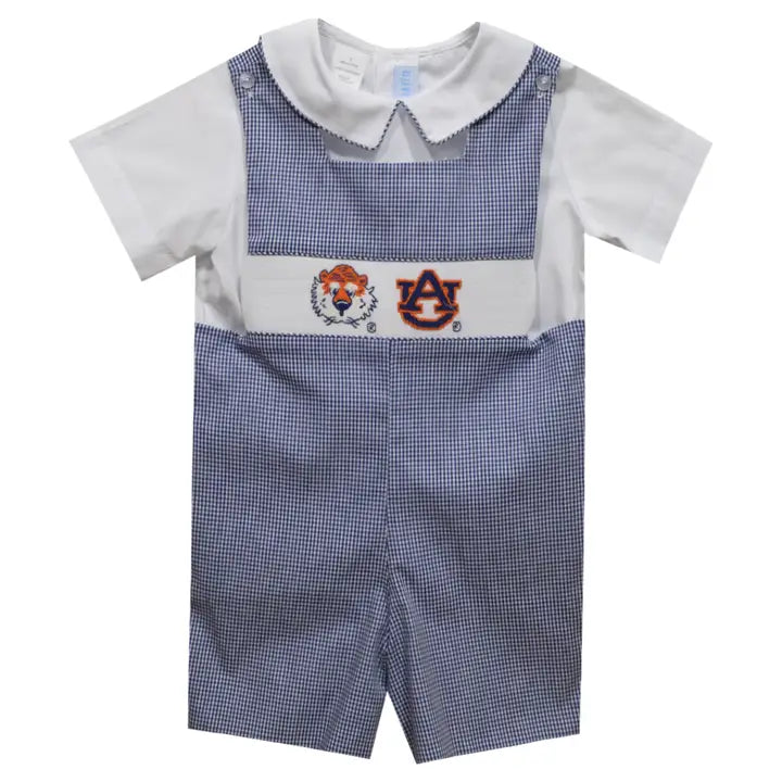 Auburn Tigers Smocked Navy Gingham Jon Jon & White Shirt