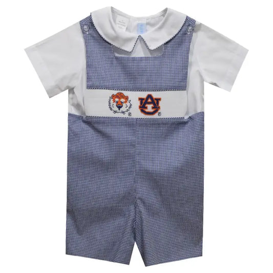 Auburn Tigers Smocked Navy Gingham Jon Jon & White Shirt